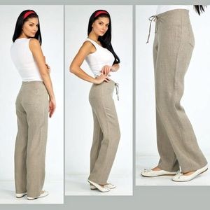 LINEN PANTS DRAWSTRING WAIST GRAY MADE IN EUROPE